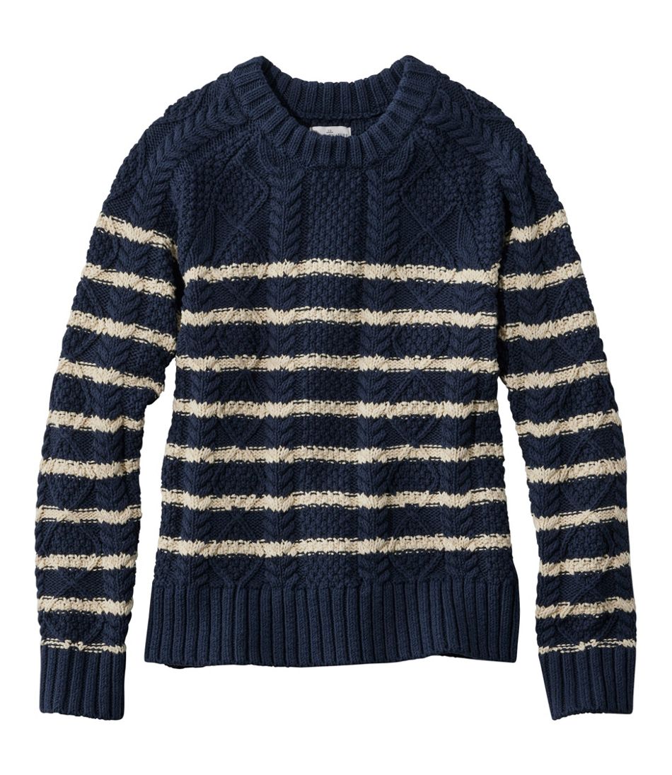 L.L.Bean Women's Signature Cotton Fisherman Sweater, Crewneck Stripe NEW|CLOTHING