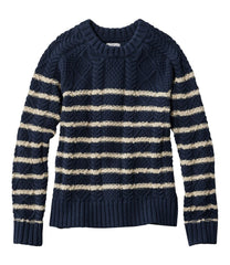 L.L.Bean Women's Signature Cotton Fisherman Sweater, Crewneck Stripe NEW|CLOTHING