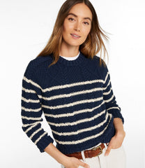 L.L.Bean Women's Signature Cotton Fisherman Sweater, Crewneck Stripe NEW|CLOTHING