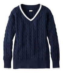 L.L.Bean Women's The Original Double L® Sweater, Cable V-Neck NEW|CLOTHING