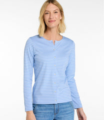 L.L.Bean Women's Pima Cotton Tee, Long-Sleeve Crewneck Cardigan Stripe NEW|CLOTHING