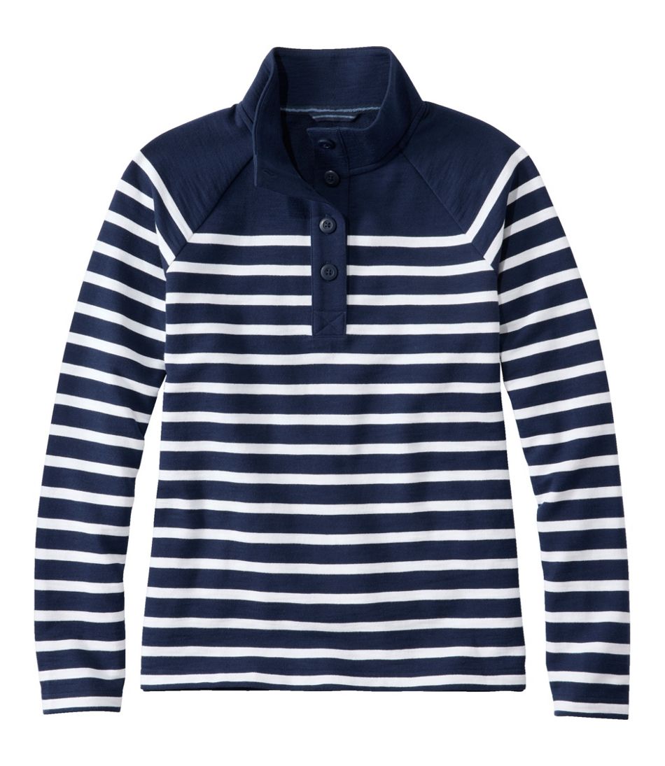 L.L.Bean Women's Peaks Island Button Mockneck, Stripe NEW|CLOTHING