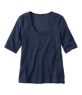 L.L.Bean Women's Signature Premium Essential Pointelle Tee, Elbow-Sleeve Scoopneck NEW|CLOTHING