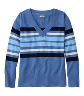 L.L.Bean Women's Cotton/Cashmere Sweater, V-Neck Stripe NEW|CLOTHING