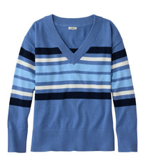 L.L.Bean Women's Cotton/Cashmere Sweater, V-Neck Stripe NEW|CLOTHING