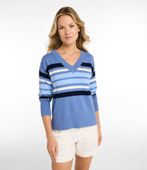 L.L.Bean Women's Cotton/Cashmere Sweater, V-Neck Stripe NEW|CLOTHING