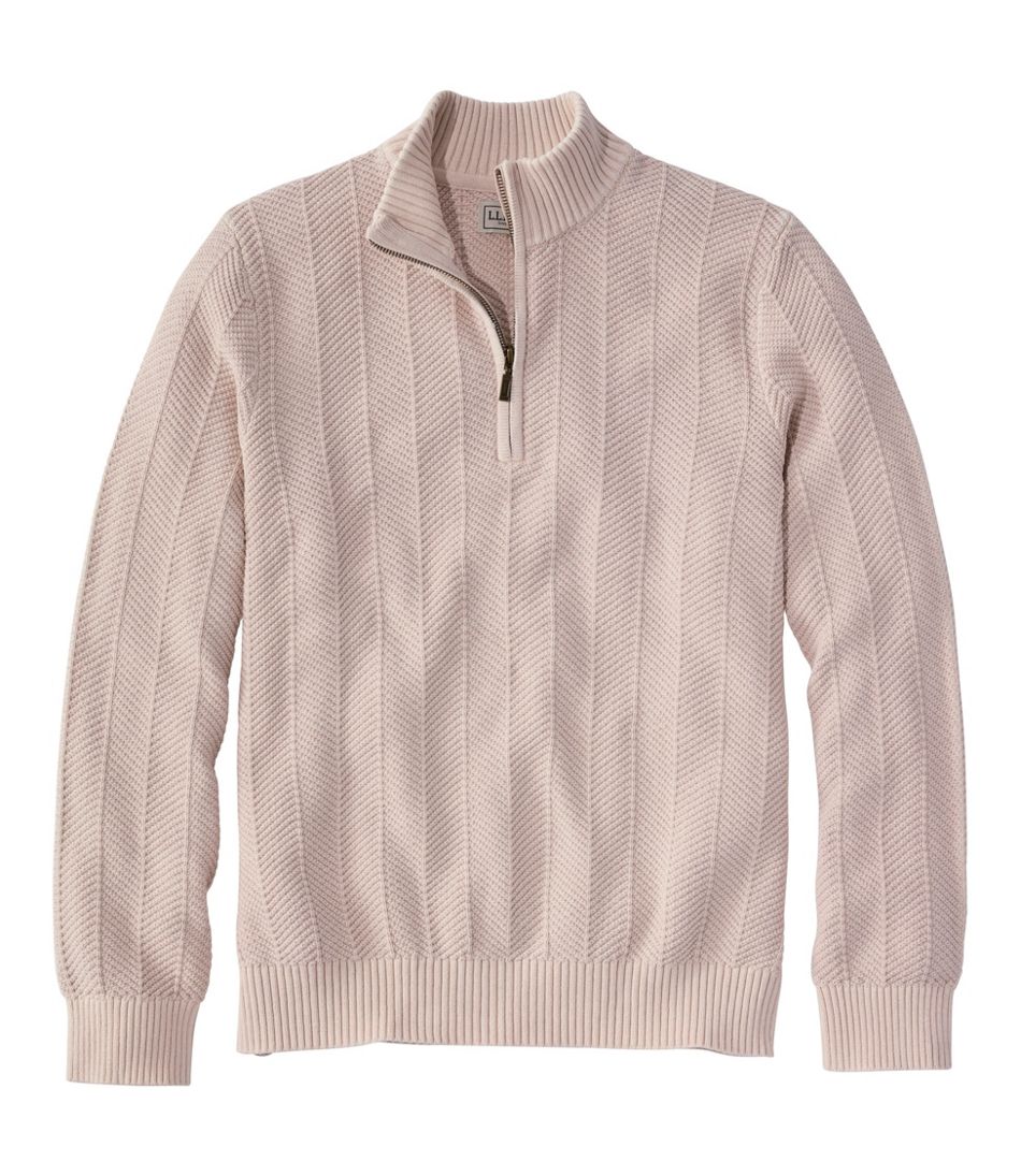 L.L.Bean Men's Sunwashed Textured Cotton Sweater, Herringbone 1/4 Zip NEW|CLOTHING