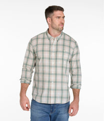 L.L.Bean Men's Comfort Stretch Performance® Chambray Shirt, Long-Sleeve, Slightly Fitted Untucked Fit, Plaid NEW|CLOTHING