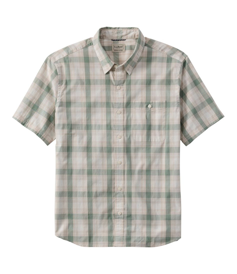 L.L.Bean Men's Comfort Stretch Performance® Chambray Shirt, Short-Sleeve, Slightly Fitted Untucked Fit, Plaid NEW|CLOTHING