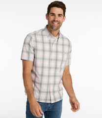 L.L.Bean Men's Comfort Stretch Performance® Chambray Shirt, Short-Sleeve, Slightly Fitted Untucked Fit, Plaid NEW|CLOTHING