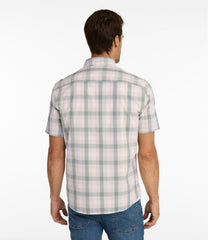 L.L.Bean Men's Comfort Stretch Performance® Chambray Shirt, Short-Sleeve, Slightly Fitted Untucked Fit, Plaid NEW|CLOTHING