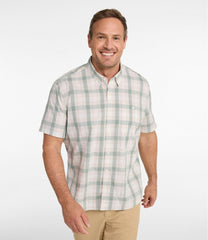 L.L.Bean Men's Comfort Stretch Performance® Chambray Shirt, Short-Sleeve, Slightly Fitted Untucked Fit, Plaid NEW|CLOTHING