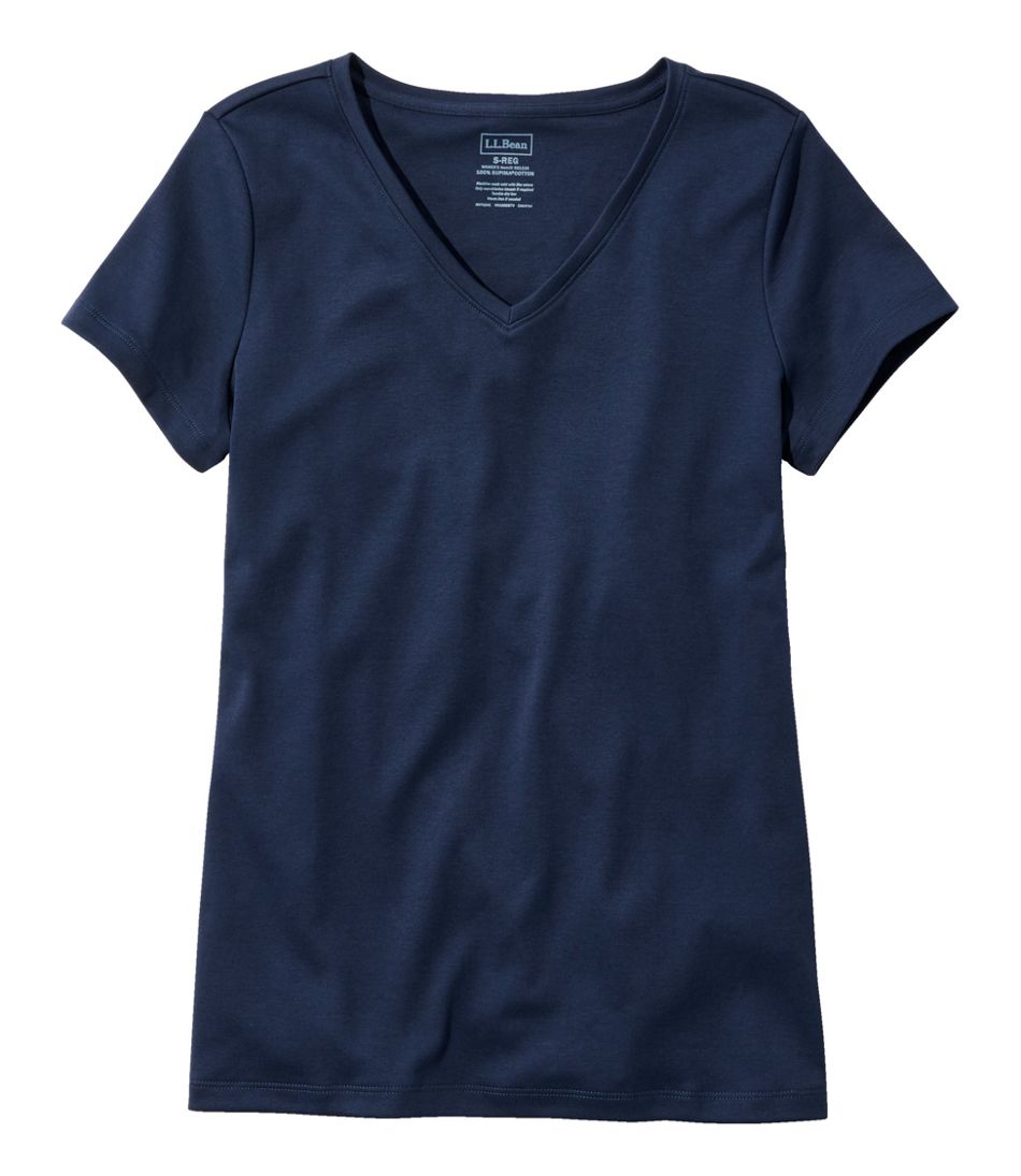 L.L.Bean Women's Pima Cotton Shaped V-Neck, Short-Sleeve CLOTHING|SALE