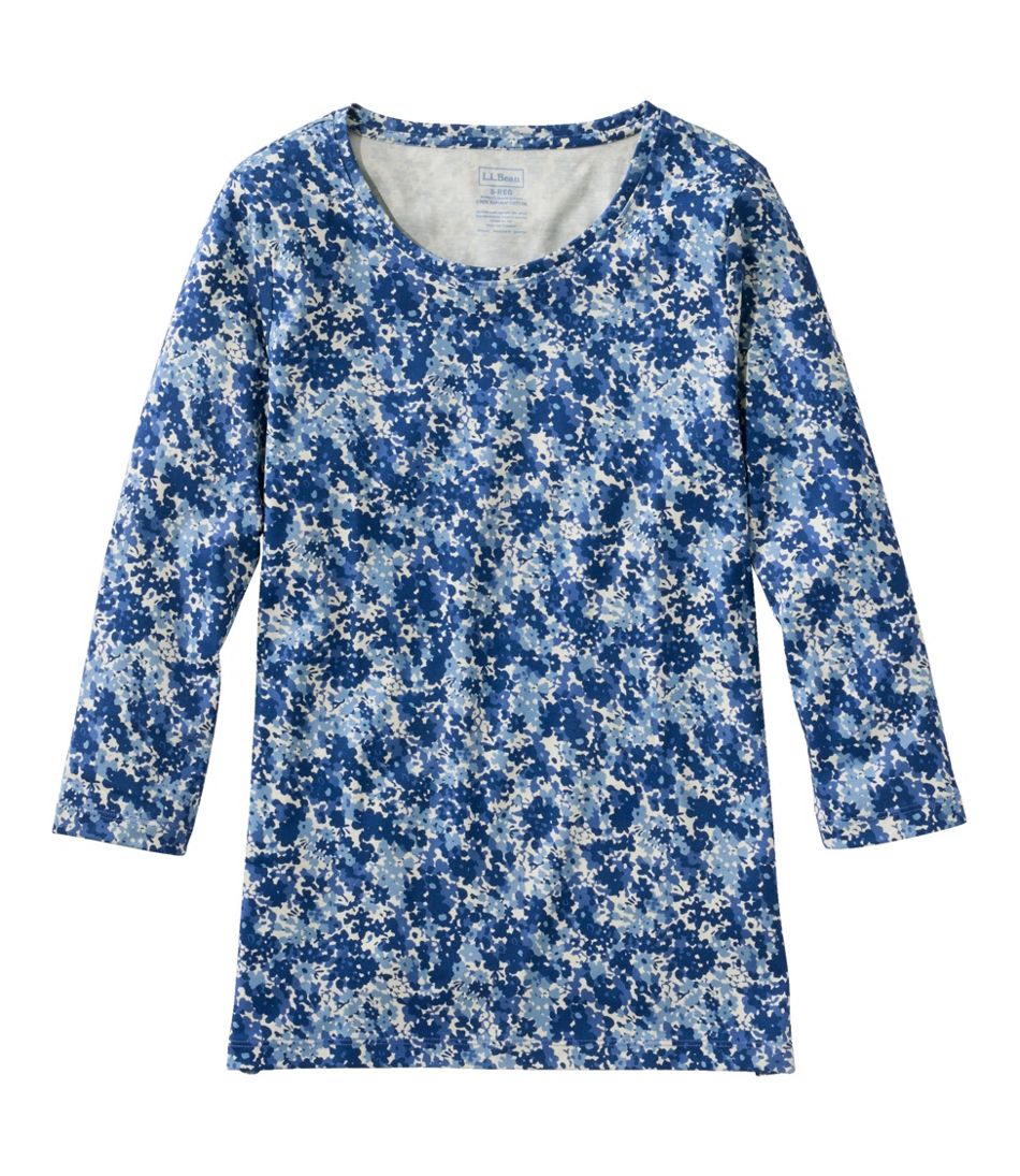 L.L.Bean Women's Pima Cotton Shaped Jewelneck Tee, Three-Quarter-Sleeve Print CLOTHING|SALE