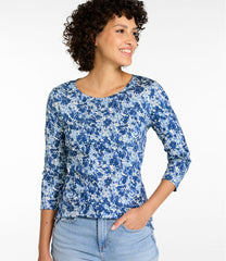 L.L.Bean Women's Pima Cotton Shaped Jewelneck Tee, Three-Quarter-Sleeve Print CLOTHING|SALE