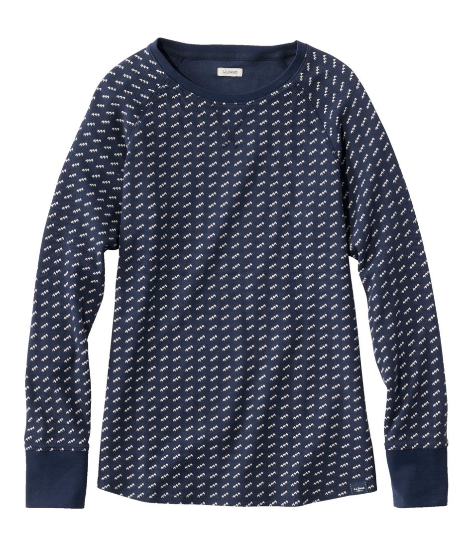 L.L.Bean Women's Unshrinkable Mini-Waffle Tee, Long-Sleeve Crewneck Stripe CLOTHING|SALE