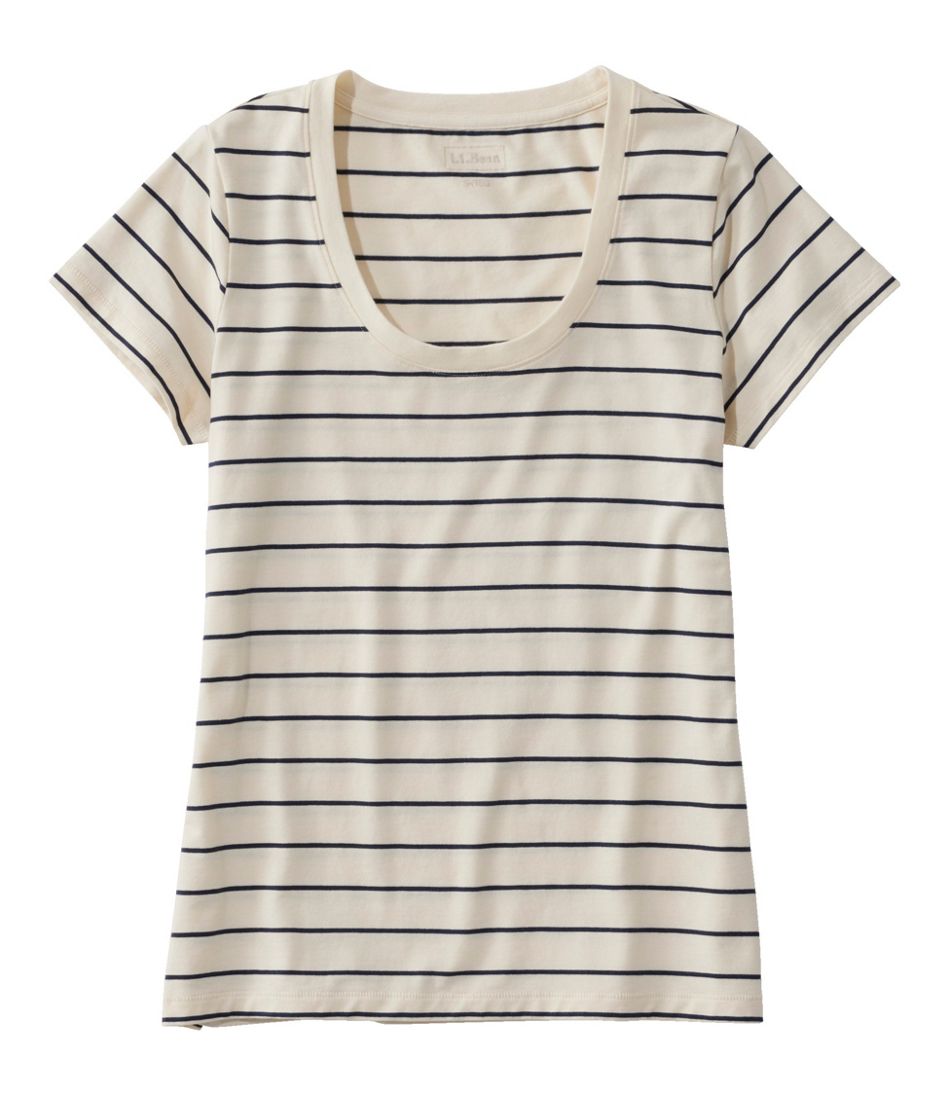 L.L.Bean Women's Soft Stretch Supima-Blend Tee, Scoopneck Short-Sleeve Stripe CLOTHING
