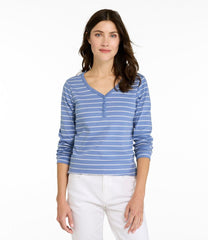 L.L.Bean Women's V-Neck Henley, Long-Sleeve Stripe CLOTHING|SALE