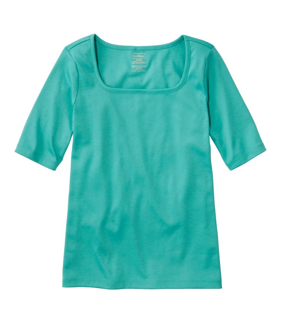 L.L.Bean Women's Pima Cotton Tee, Soft Squareneck Elbow-Sleeve CLOTHING|SALE