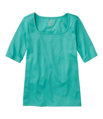 L.L.Bean Women's Pima Cotton Tee, Soft Squareneck Elbow-Sleeve CLOTHING|SALE
