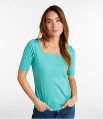 L.L.Bean Women's Pima Cotton Tee, Soft Squareneck Elbow-Sleeve CLOTHING|SALE
