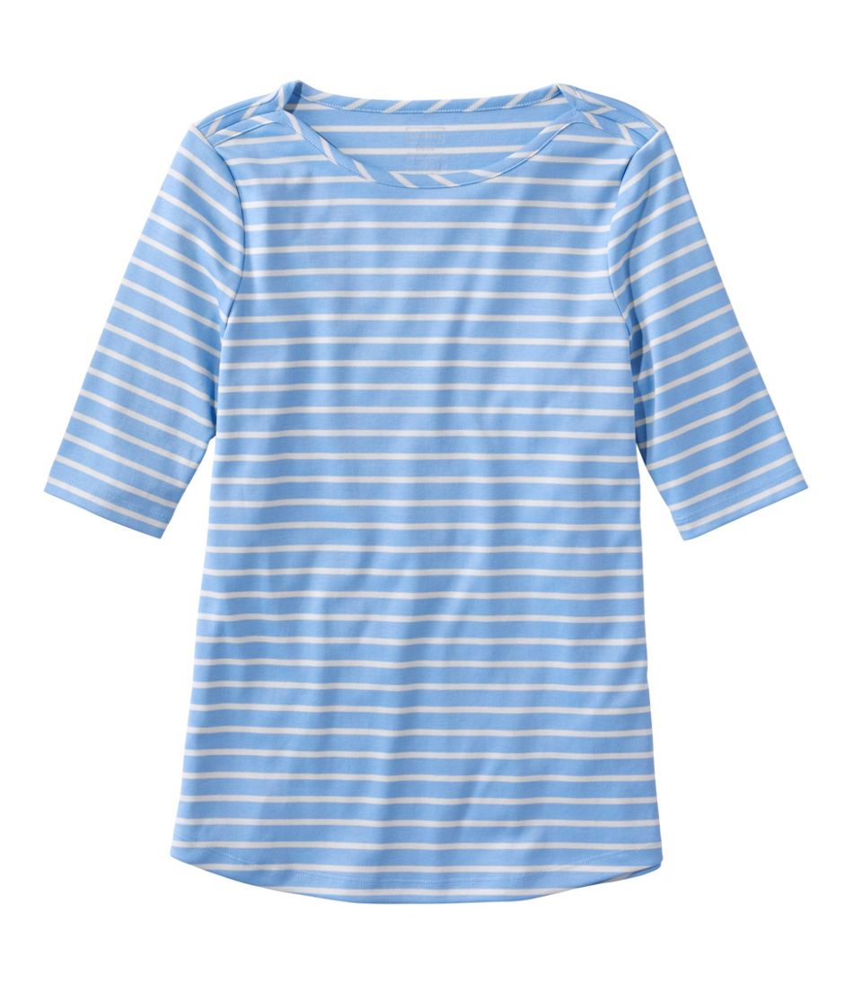 L.L.Bean Women's Pima Cotton Tee, Elbow-Sleeve Boatneck Stripe CLOTHING