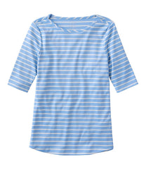 L.L.Bean Women's Pima Cotton Tee, Elbow-Sleeve Boatneck Stripe CLOTHING