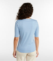 L.L.Bean Women's Pima Cotton Tee, Elbow-Sleeve Boatneck Stripe CLOTHING