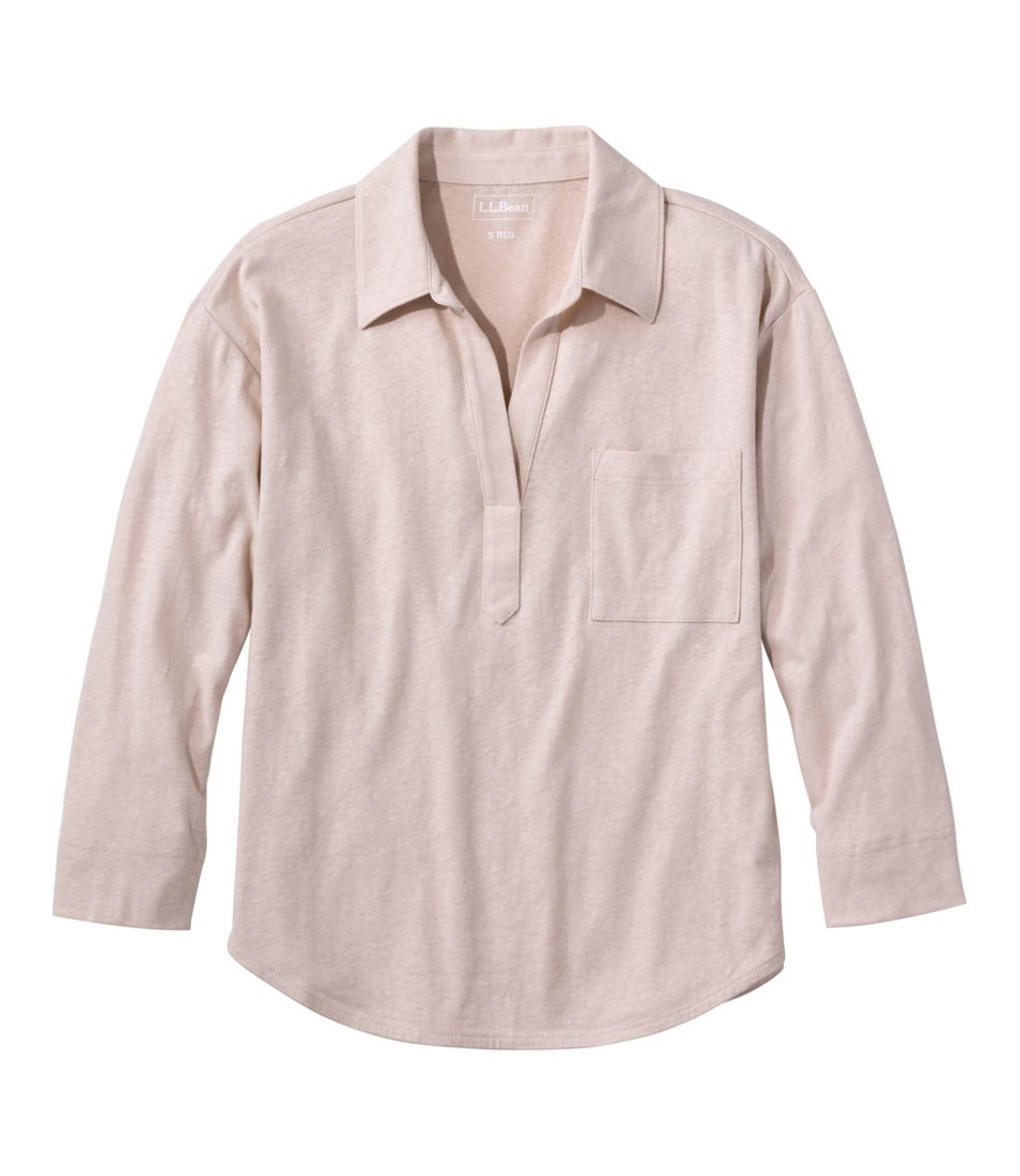 L.L.Bean Women's Linen/Cotton Tee, Three-Quarter-Sleeve Splitneck Polo CLOTHING