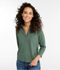 L.L.Bean Women's Linen/Cotton Tee, Three-Quarter-Sleeve Splitneck Polo CLOTHING