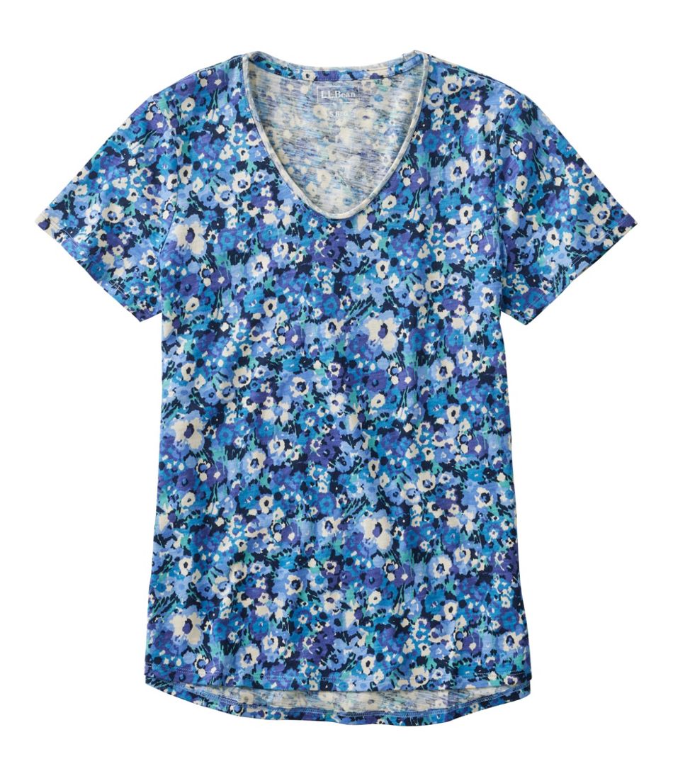 L.L.Bean Women's Organic Cotton Tee, V-Neck Short-Sleeve Print CLOTHING