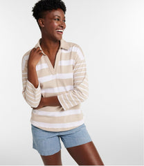 L.L.Bean Women's Heritage Mariner Top, Splitneck Polo Three-Quarter-Sleeve, Block Stripe CLOTHING|SALE