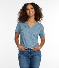 L.L.Bean Women's Organic Cotton Tee, Smocked Notch-Neck Short-Sleeve Print CLOTHING|SALE