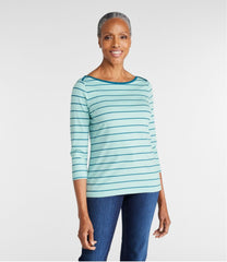 L.L.Bean Women's Soft Stretch Supima-Blend Tee, Three-Quarter-Sleeve Boatneck Stripe CLOTHING|SALE