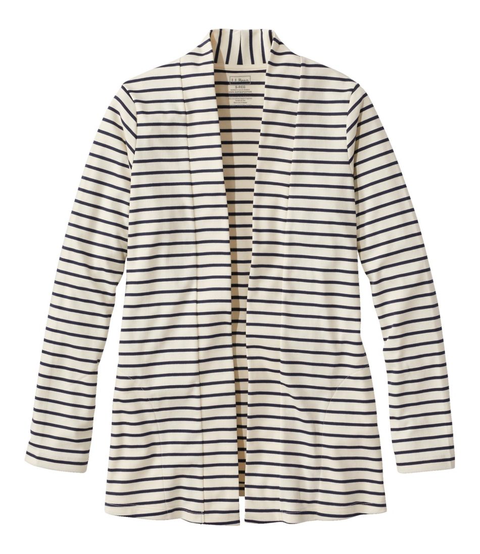 L.L.Bean Women's Pima Cotton Open Cardigan, With Pockets Stripe CLOTHING|SALE