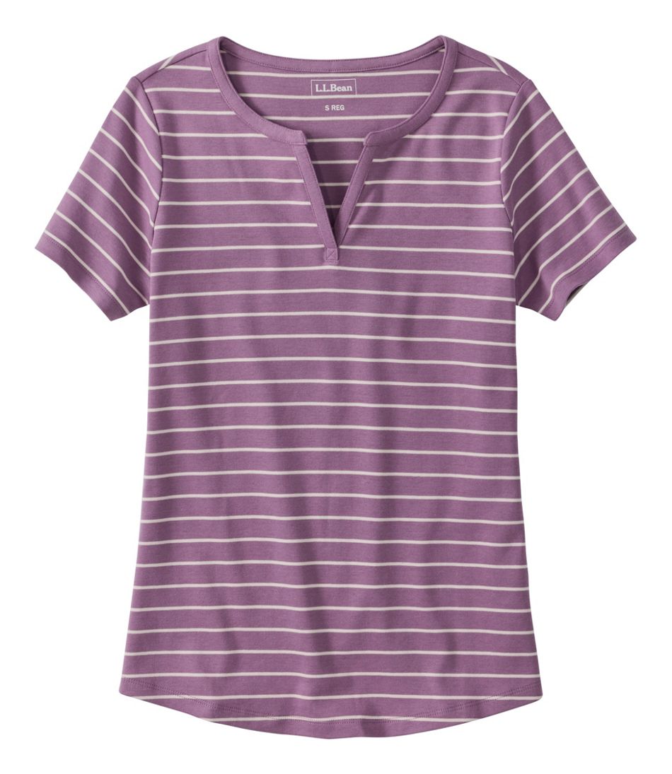L.L.Bean Women's Tee, Short-Sleeve Notch-Neck Stripe CLOTHING
