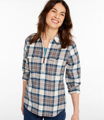 L.L.Bean Women's Scotch Plaid Flannel Shirt, Quarter-Zip CLOTHING