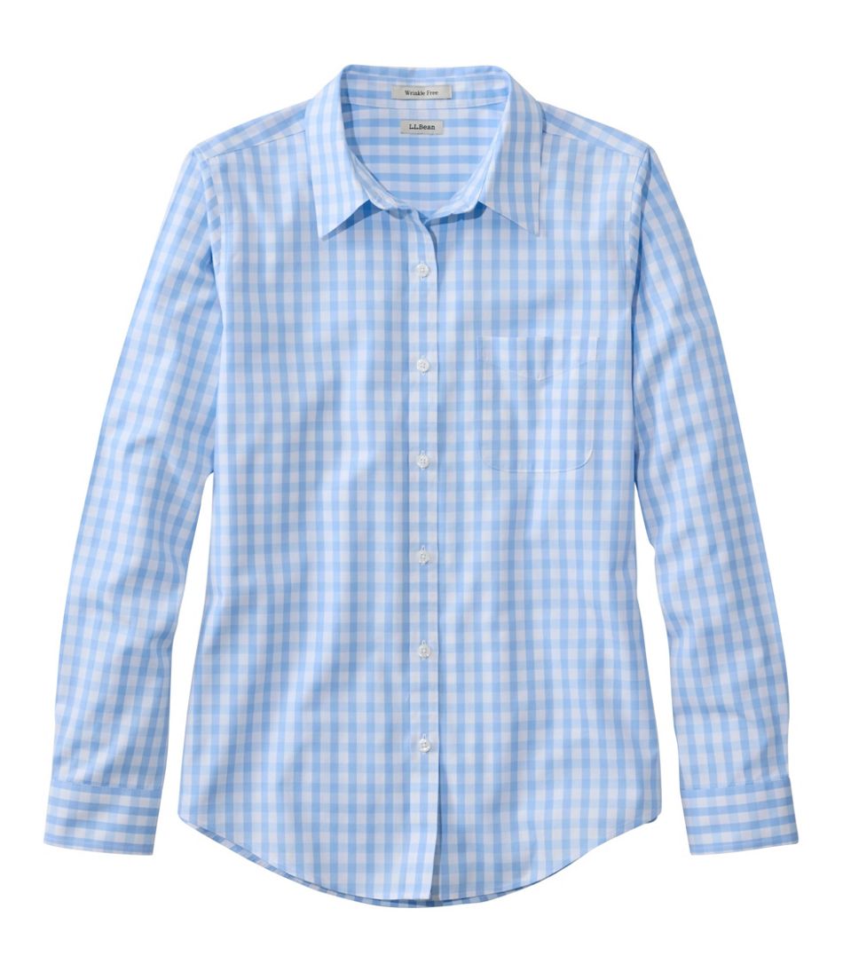 L.L.Bean Women's Wrinkle-Free Pinpoint Oxford Shirt, Long-Sleeve Relaxed Fit Plaid CLOTHING|SALE
