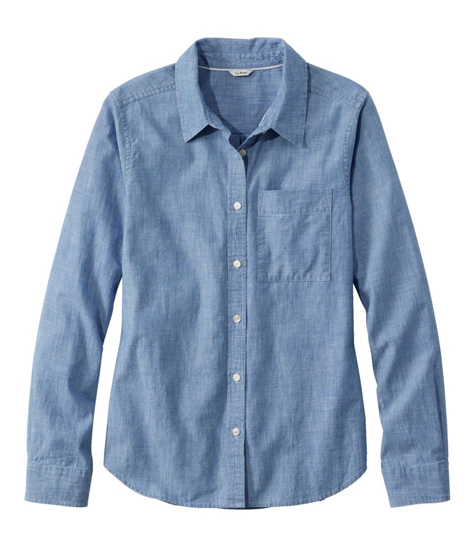 L.L.Bean Women's Essential Cotton Shirt, Chambray Long Sleeve CLOTHING