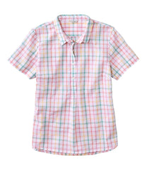 L.L.Bean Women's Vacationland Seersucker Shirt, Short-Sleeve Popover Plaid CLOTHING|SALE