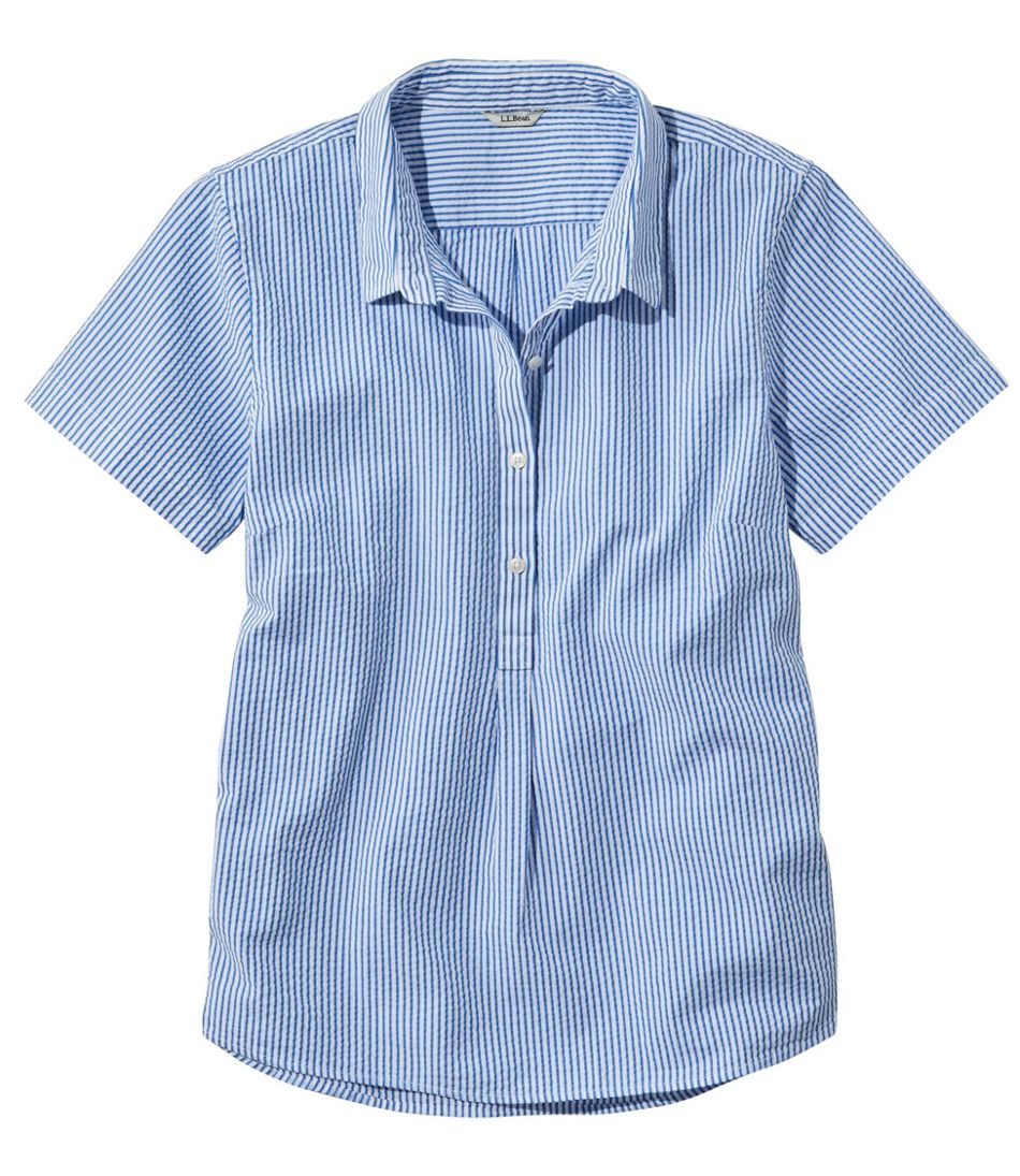 L.L.Bean Women's Vacationland Seersucker Shirt, Short-Sleeve Popover Stripe CLOTHING|SALE