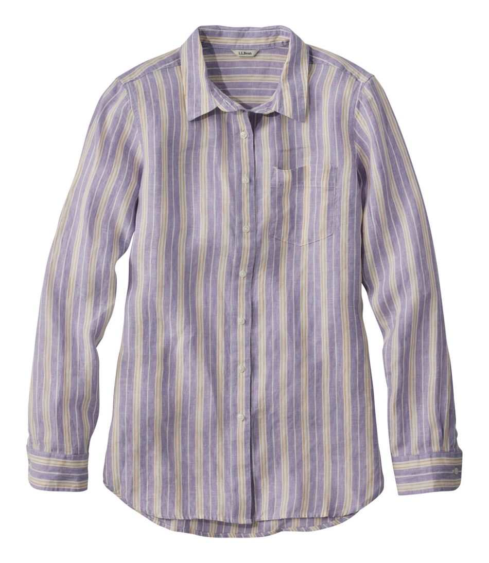 L.L.Bean Women's Premium Washable Linen Shirt, Tunic Stripe CLOTHING|SALE