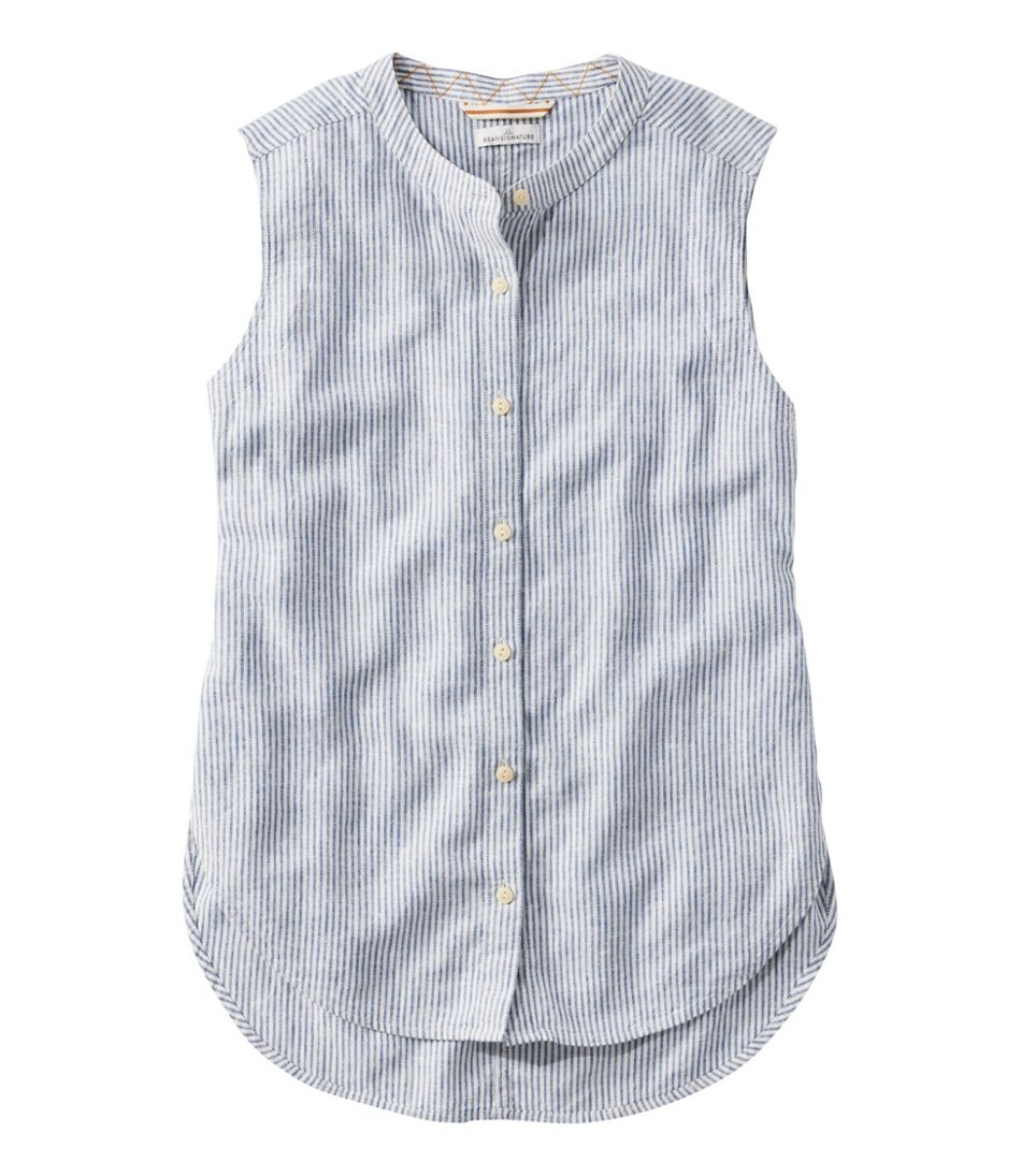 L.L.Bean Women's Signature Linen-Blend Button-Front Shirt, Sleeveless CLOTHING