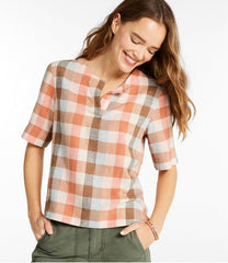 L.L.Bean Women's Signature Linen-Blend Splitneck Shirt, Short-Sleeve CLOTHING|SALE
