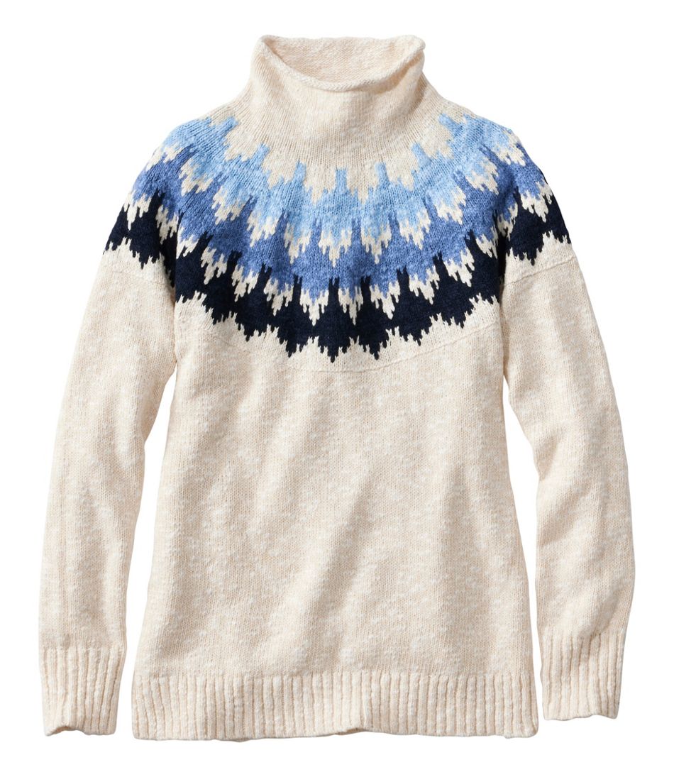 L.L.Bean Women's Cotton Ragg Sweater, Funnelneck Pullover Fair Isle CLOTHING|SALE