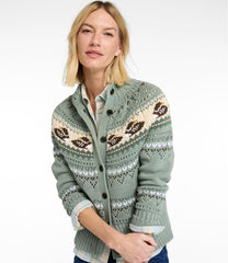 L.L.Bean Women's Signature Cotton Fisherman Sweater, Short Cardigan Fair Isle CLOTHING|SALE