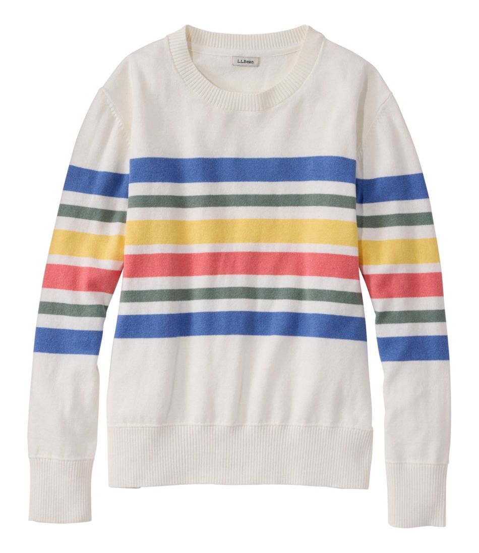 L.L.Bean Women's Cotton/Cashmere Sweater, Crewneck Stripe CLOTHING|SALE
