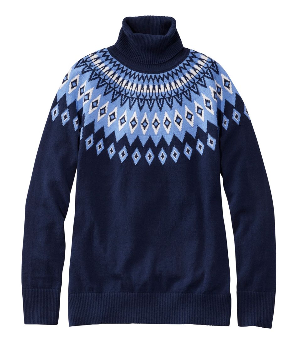 L.L.Bean Women's Cotton/Cashmere Sweater, Turtleneck Fair Isle CLOTHING|SALE