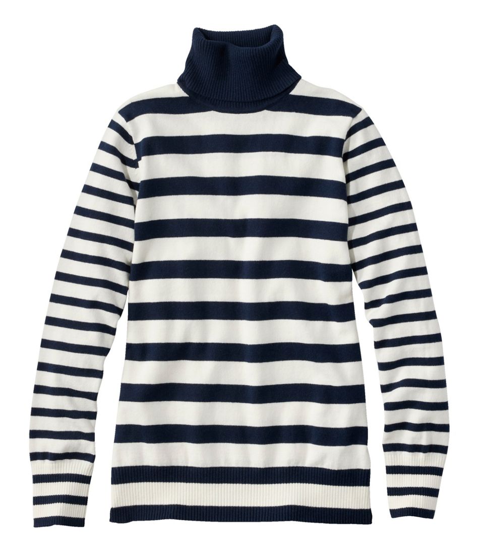 L.L.Bean Women's Cotton/Cashmere Sweater, Turtleneck Stripe CLOTHING|SALE