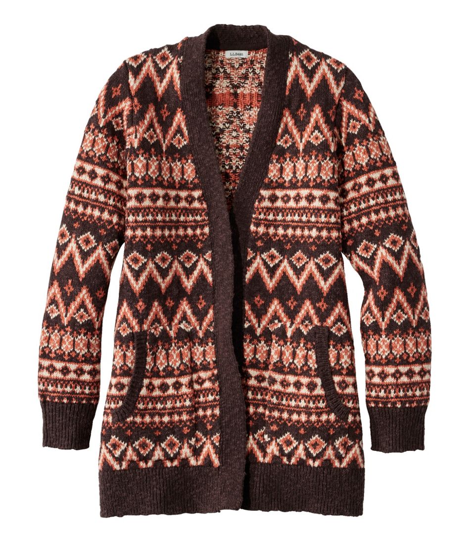 L.L.Bean Women's Cotton Ragg Sweater, Open Cardigan Fair Isle CLOTHING|SALE